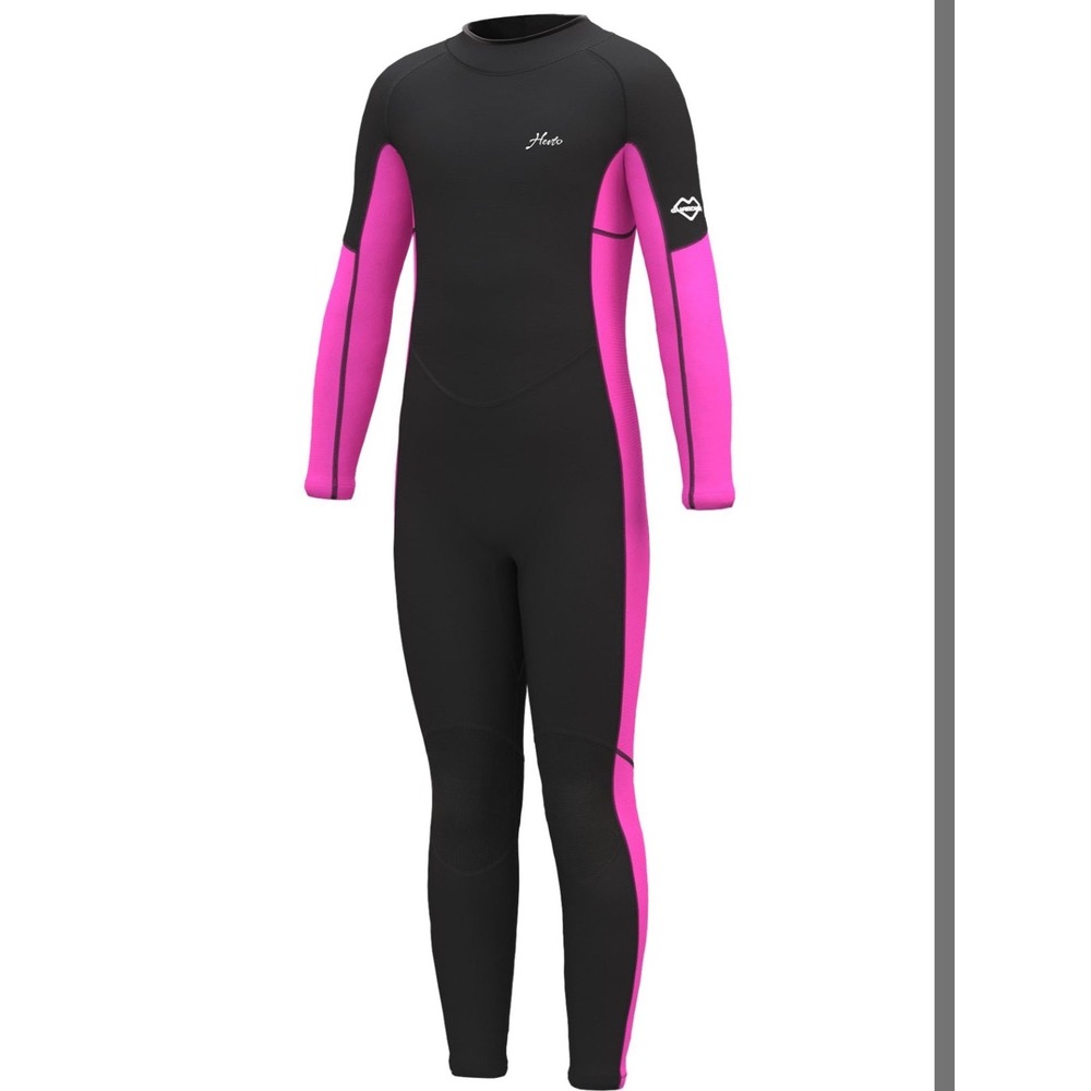 Hevto Wetsuit Kids Size 12 Black Pink NEW 3/2mm Neoprene Back Zip Full Body